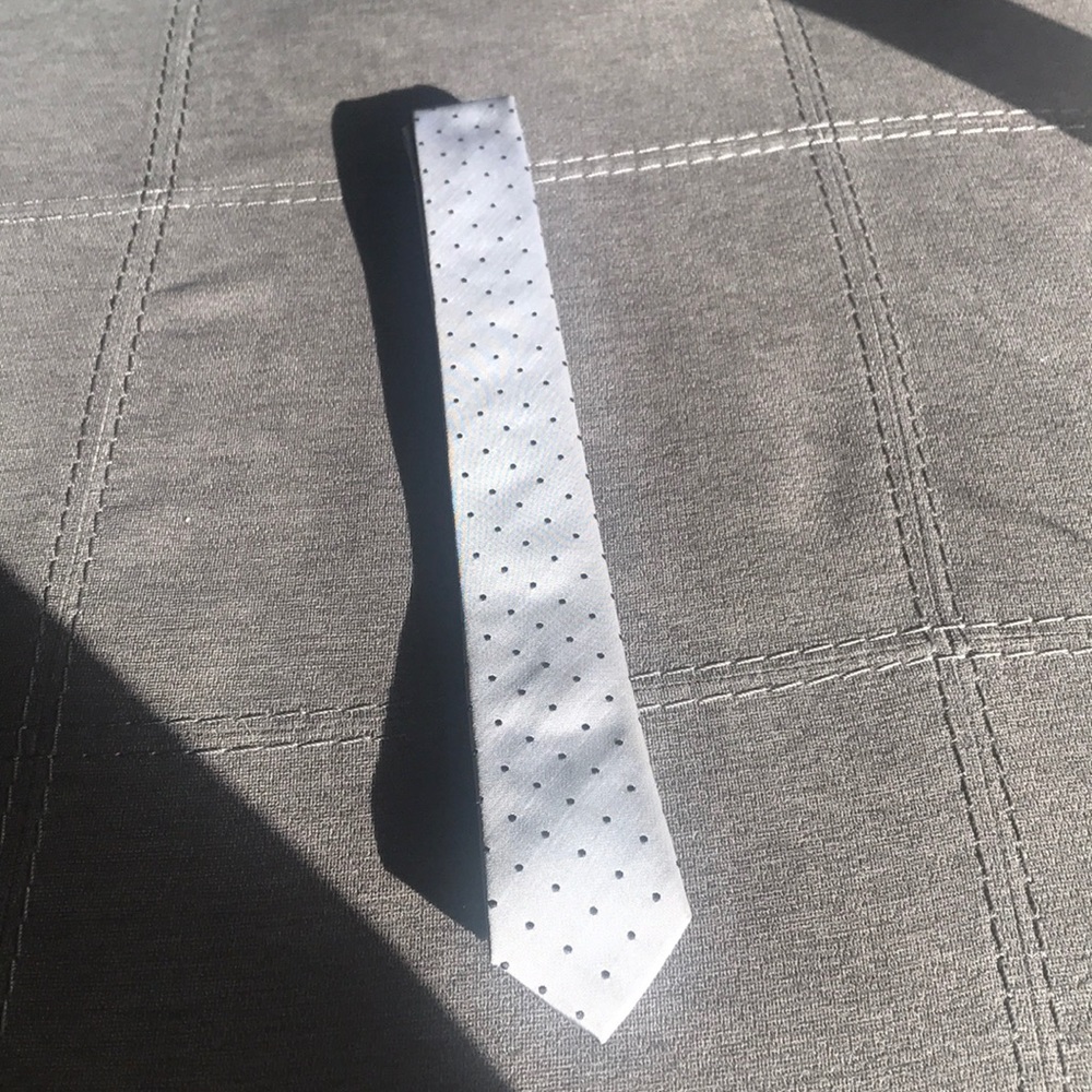 Men's silver with black polka dots tie